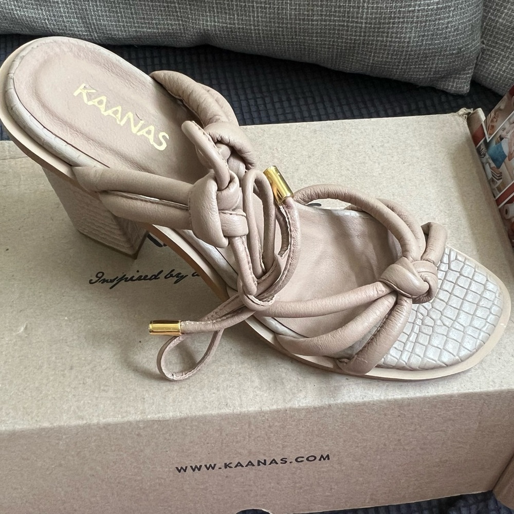 Kaanas Beige Knotted Heeled Sandals
